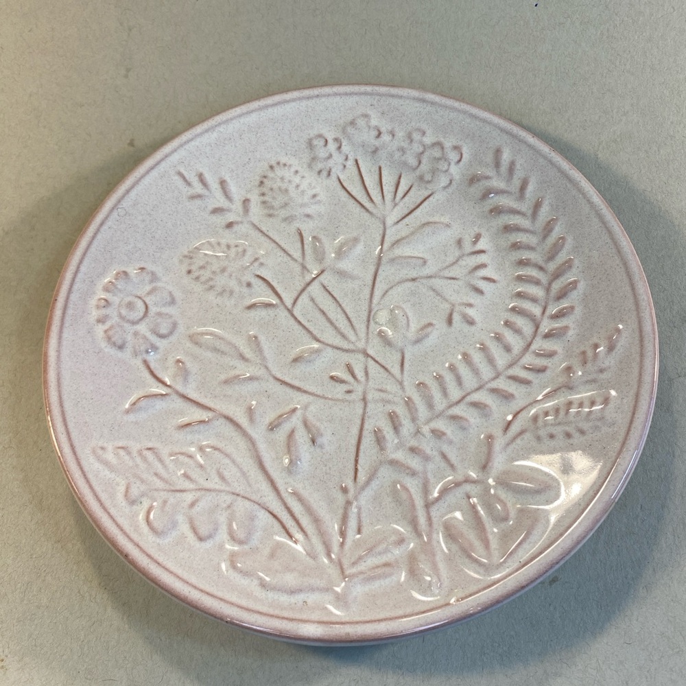 Floral Embossed Pink Ceramic Plate